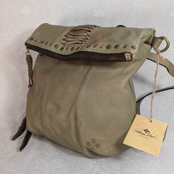 PATRICIA NASH Luzille leather vintage women's backpack bag GREEN + Dust bag - Picture 5 of 9